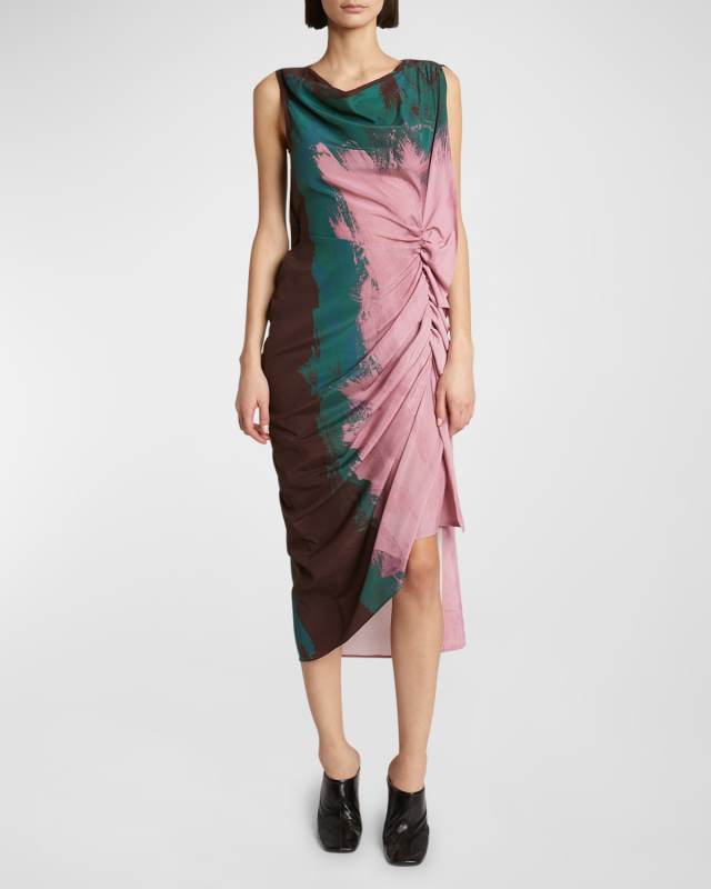 Dinam Draped Printed Midi Dress