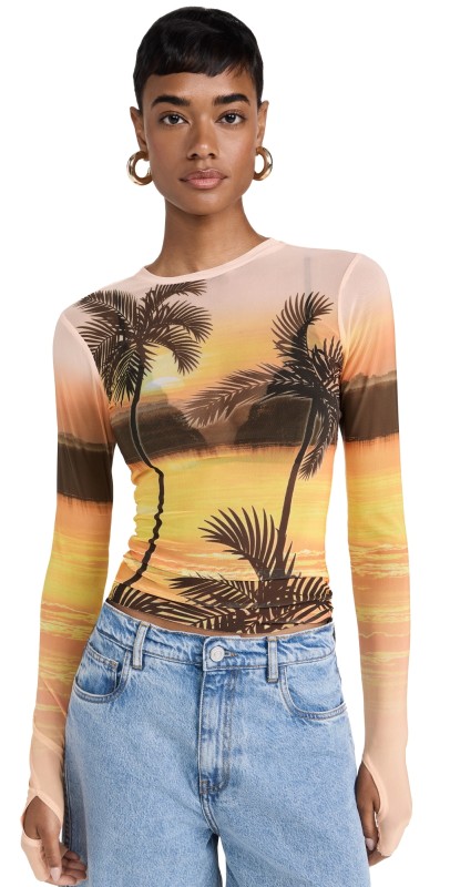 AFRM Kaylee Crewneck Mesh Top Sunrise Palms