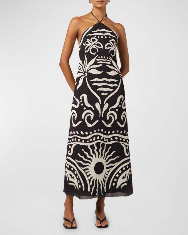Luna Backless Printed Halter Midi Dress