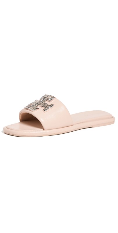 Tory Burch Double T Deco Sport Slides Shell Rose Pink