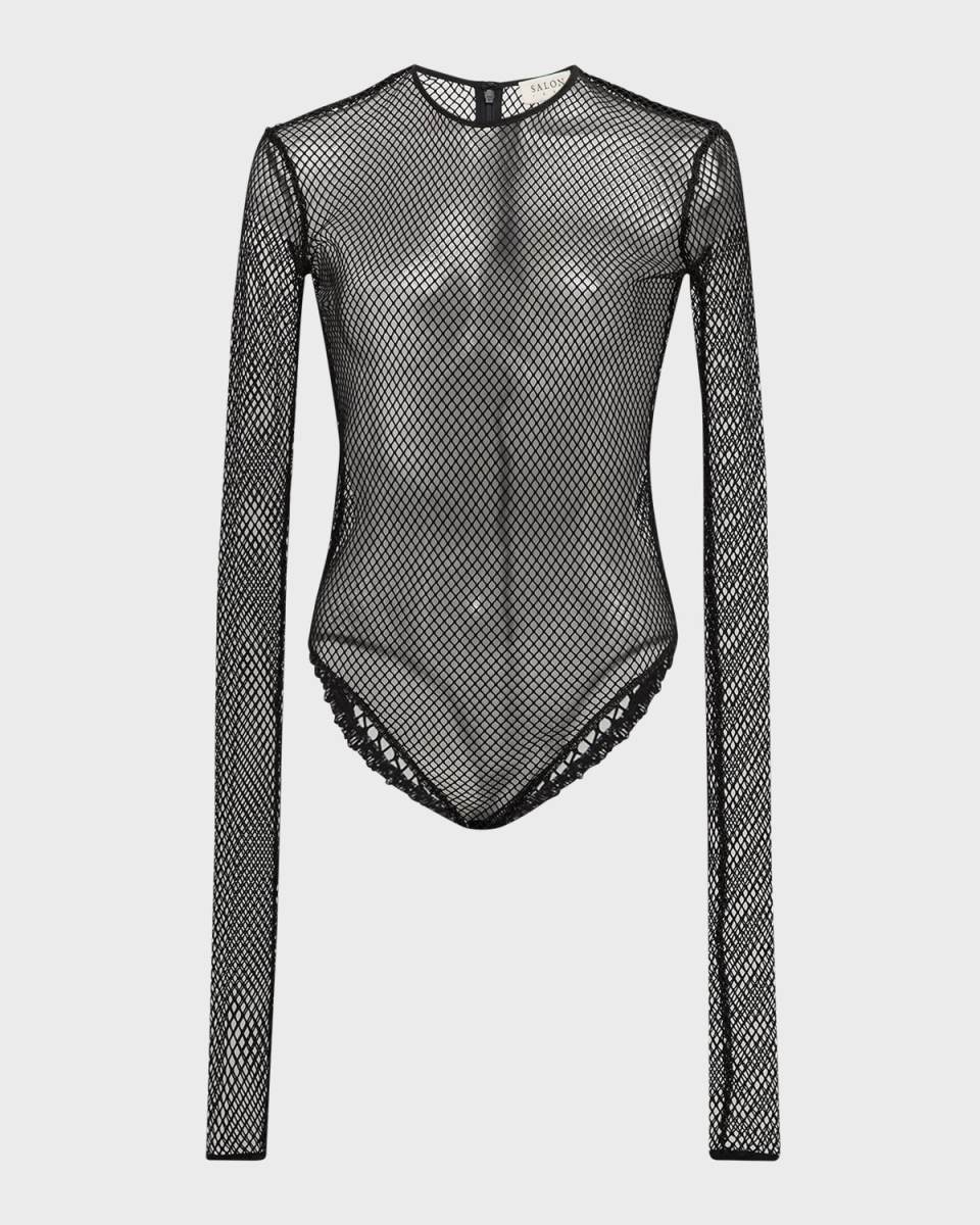 Tyce Fishnet Long-Sleeve Bodysuit