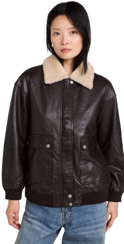 Avec Les Filles Shearling Bomber Jacket Espresso