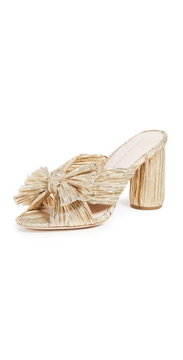 Loeffler Randall Penny Pleated Bow Sandals Gold