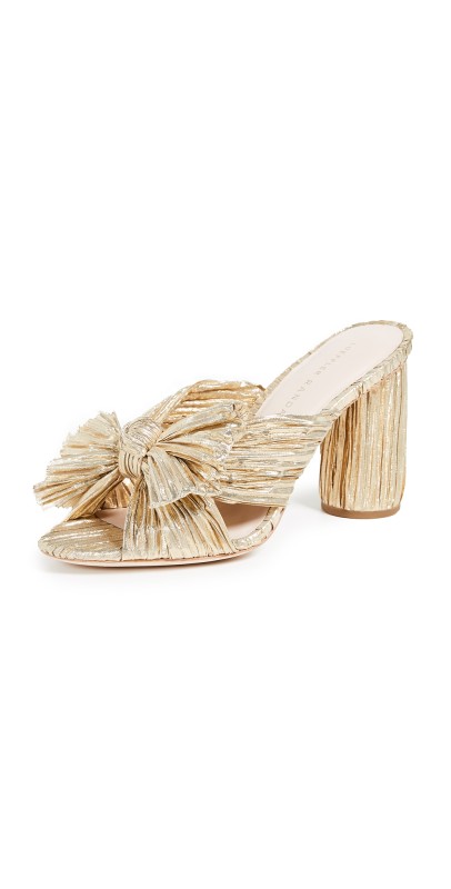 Loeffler Randall Penny Pleated Bow Sandals Gold