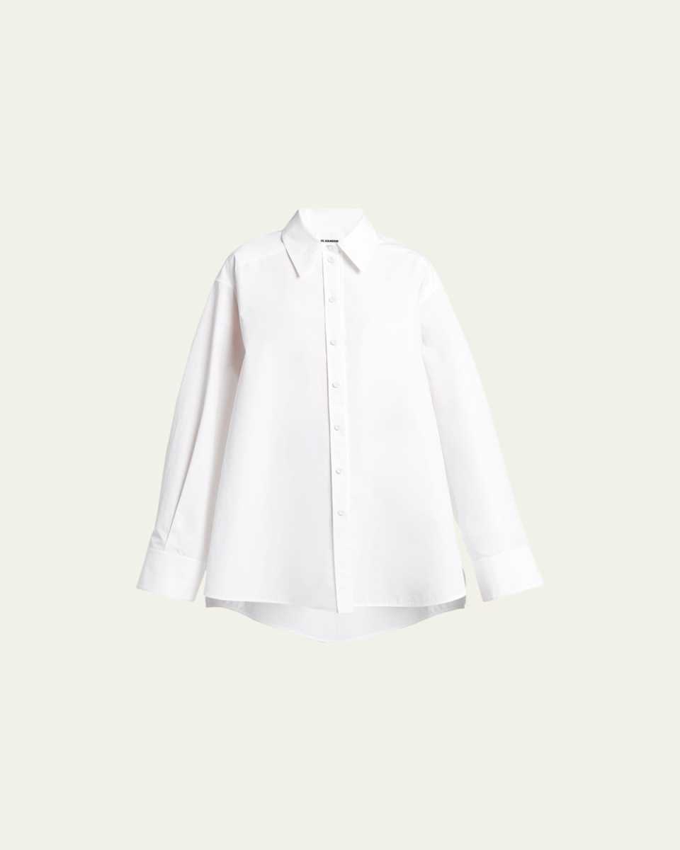 Cotton Slit-Sleeve Button-Front Shirt