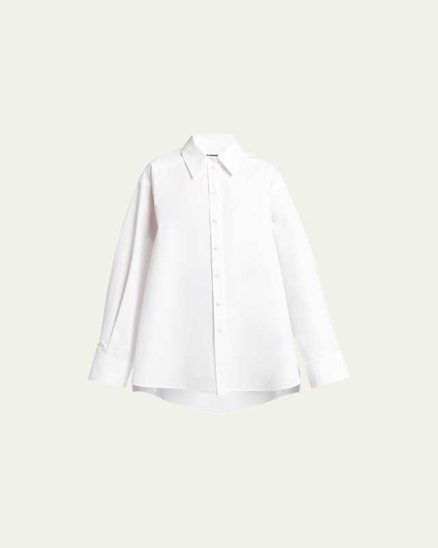 Cotton Slit-Sleeve Button-Front Shirt
