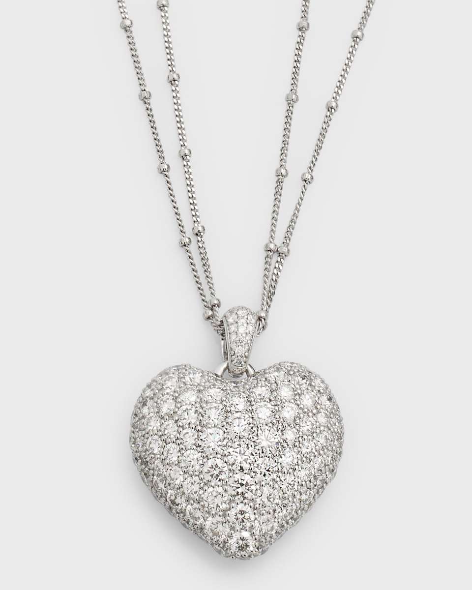 18k White Gold Double-Chain Heart Pendant Necklace, 24"L, 7.41tcw