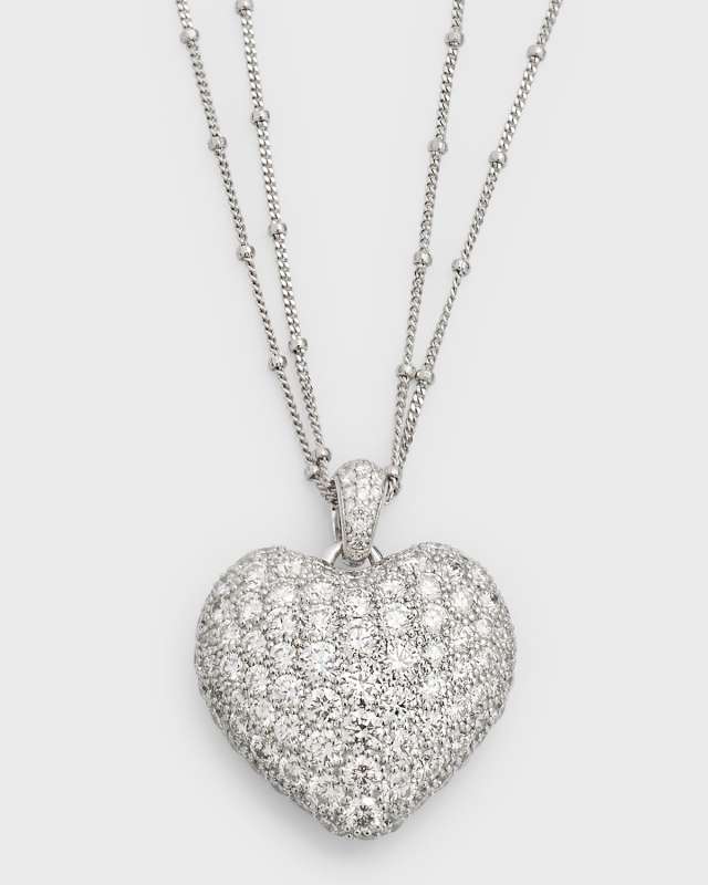 18k White Gold Double-Chain Heart Pendant Necklace, 24"L, 7.41tcw