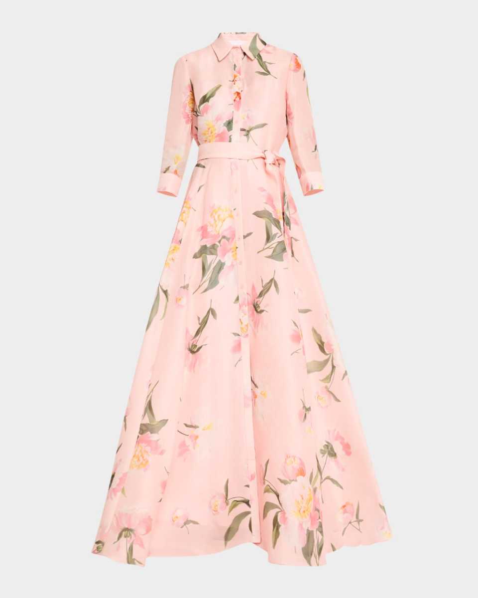 Floral Print Belted Trench Gown