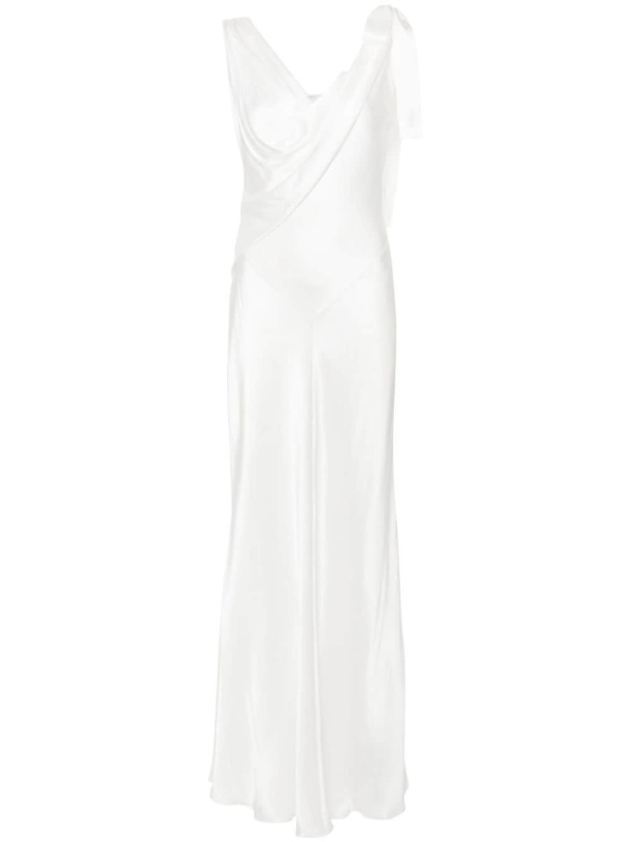 asymmetric draped gown