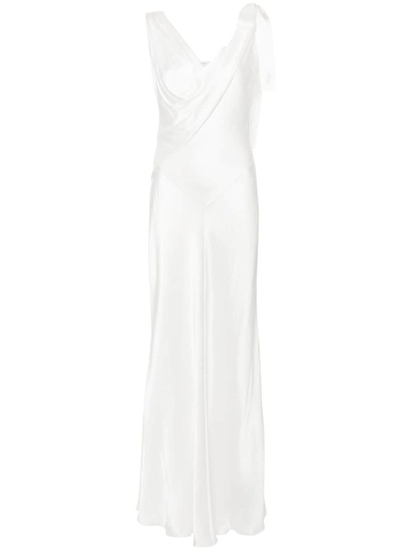 asymmetric draped gown