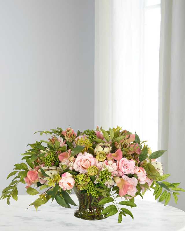 Roses & Hydrangeas 35" Faux Floral Arrangement in a Glass Bowl