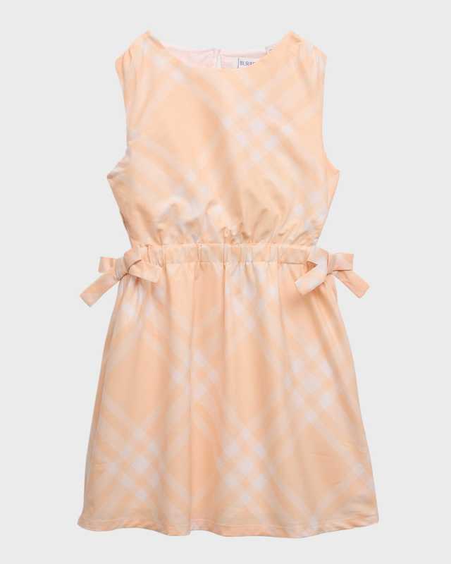 Girl's Candra Bias-Check Sleeveless Cotton Dress, Size 3-14