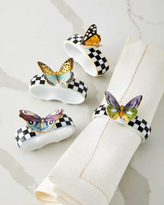 Butterfly Toile Napkin Rings, Set of 4