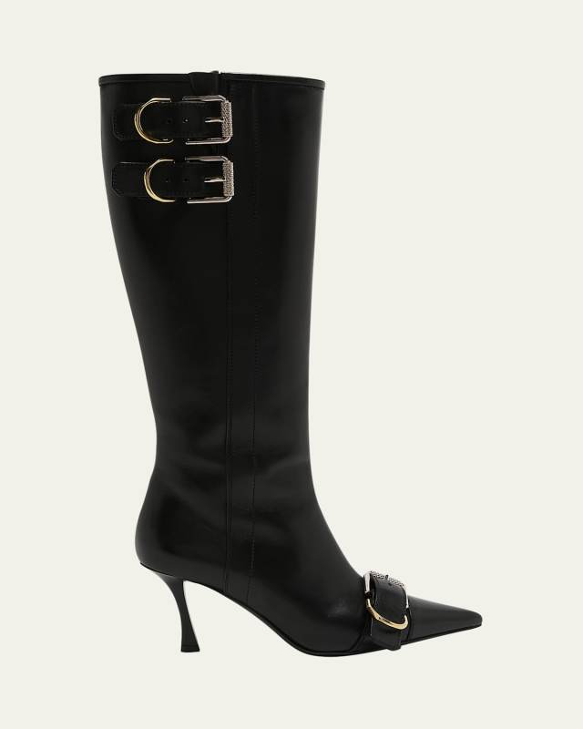 Voyou Leather Buckle Knee Boots