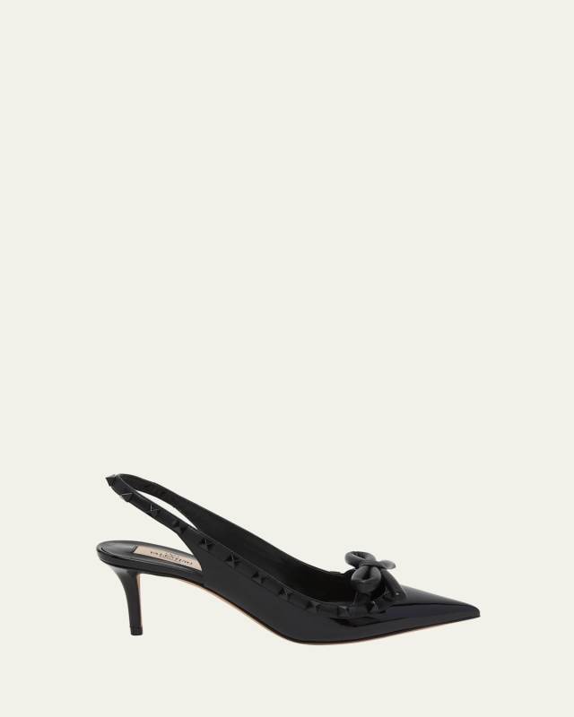 Rockstud Patent Bow Slingback Pumps