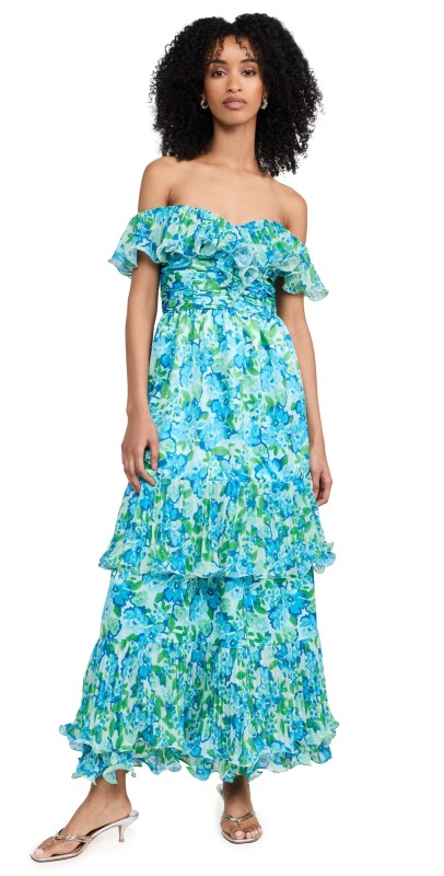 AMUR Pia Pleated Midi Dress Garden Blues