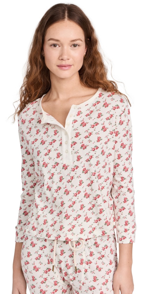 THE GREAT. The Crop Sleep Henley Teatime Rose Print