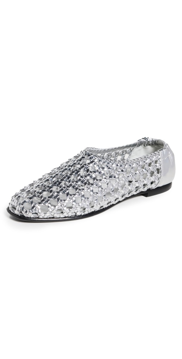 SIMKHAI Eden Woven Metallic Leather Ballet Flats Silver