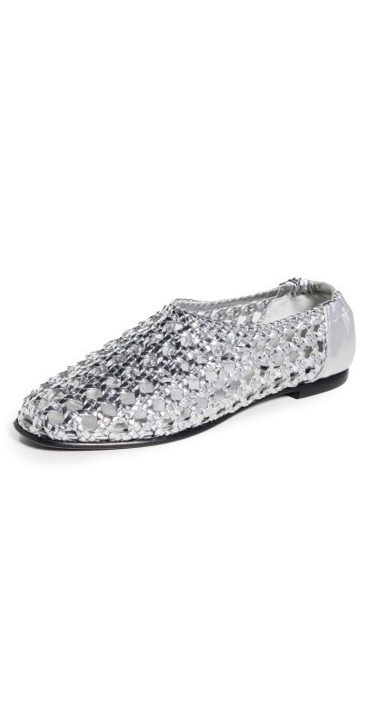 SIMKHAI Eden Woven Metallic Leather Ballet Flats Silver