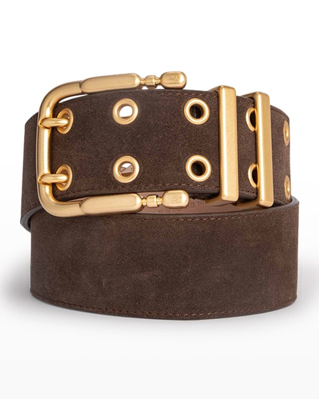 Grommet Duo Suede Belt, Wood