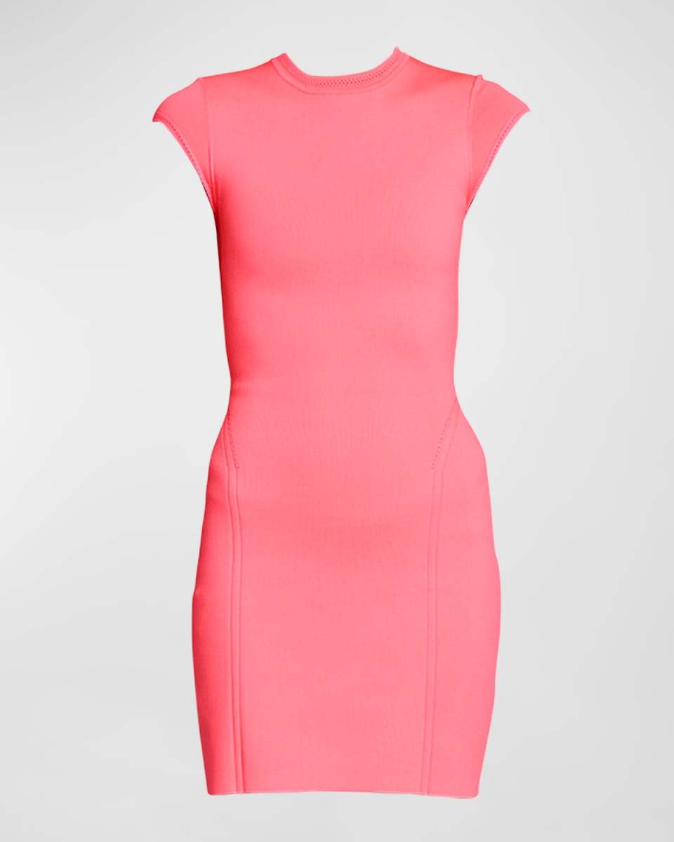 VB Body Cap-Sleeve Fitted Knit Mini Dress