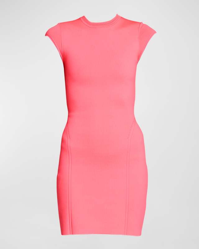 VB Body Cap-Sleeve Fitted Knit Mini Dress