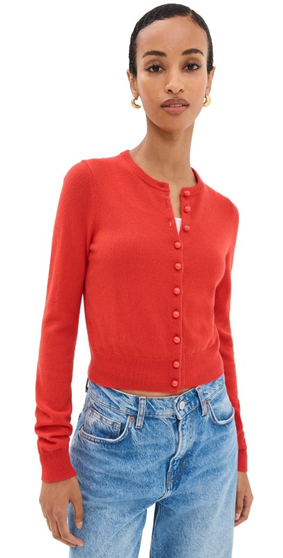 Reformation Caspia Cashmere Cropped Cardigan Paprika