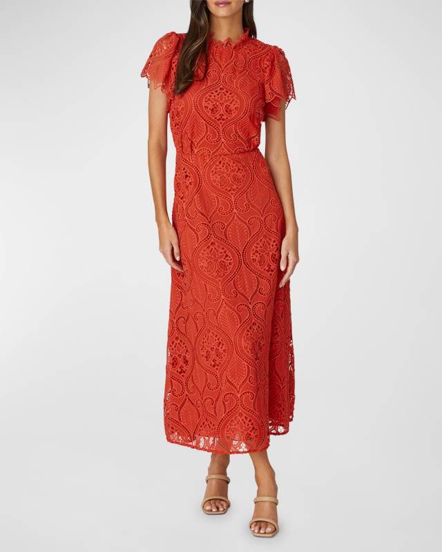 Norma Embroidered Cutout Midi Dress
