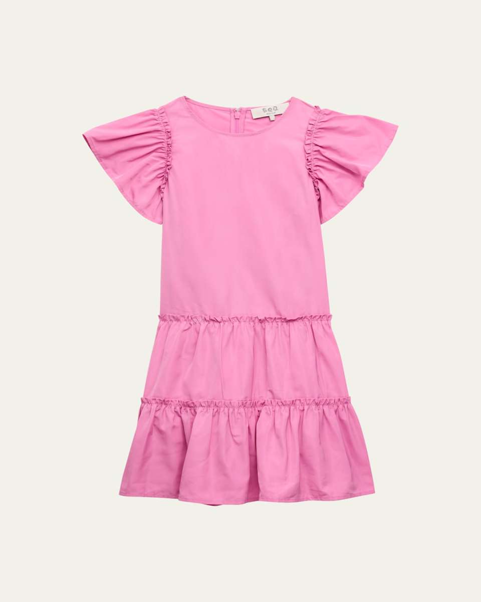 Girl's Diana Taffeta Short-Sleeve Dress, Size 2-14