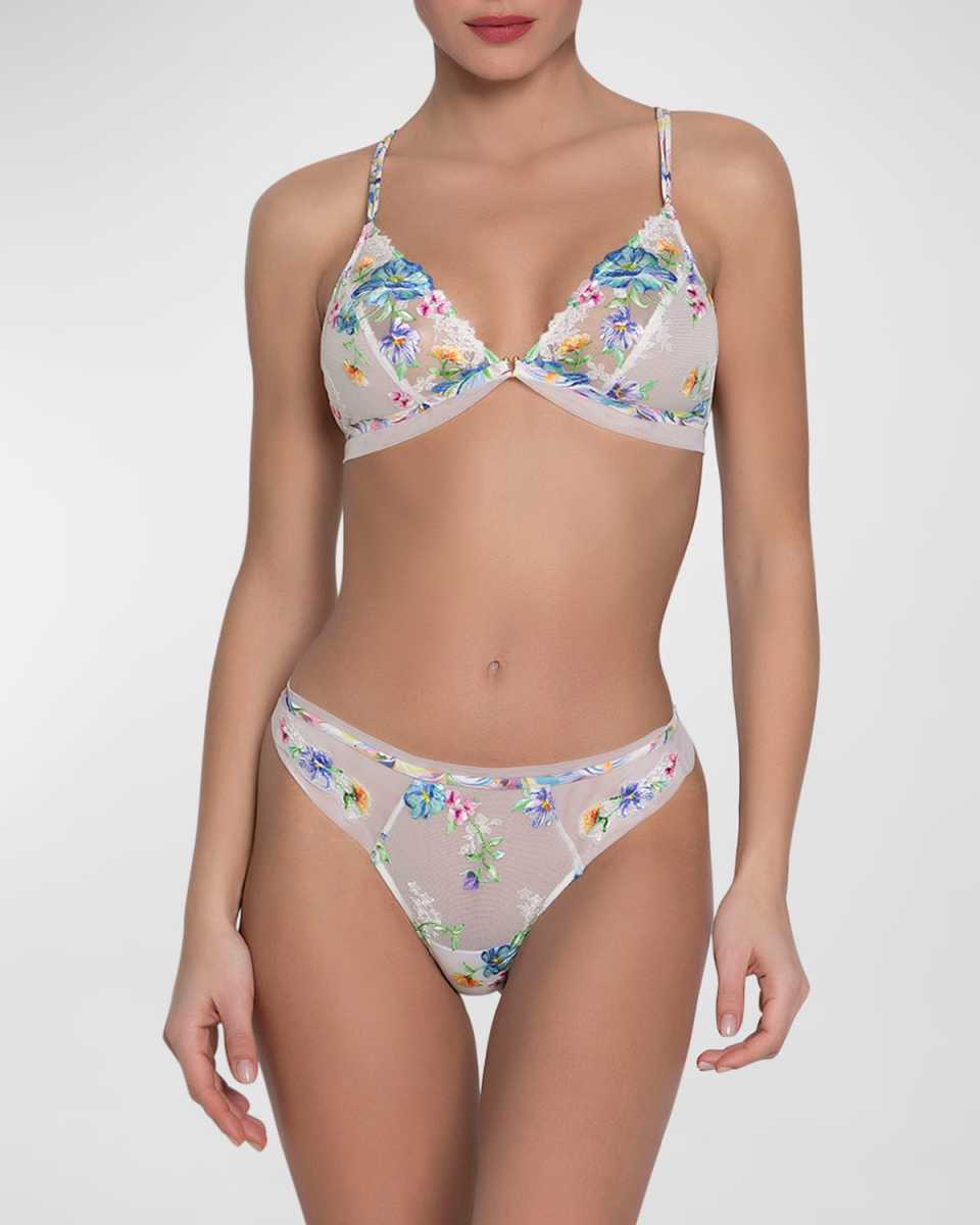 Baisers Legers Floral-Embroidered Tulle Briefs