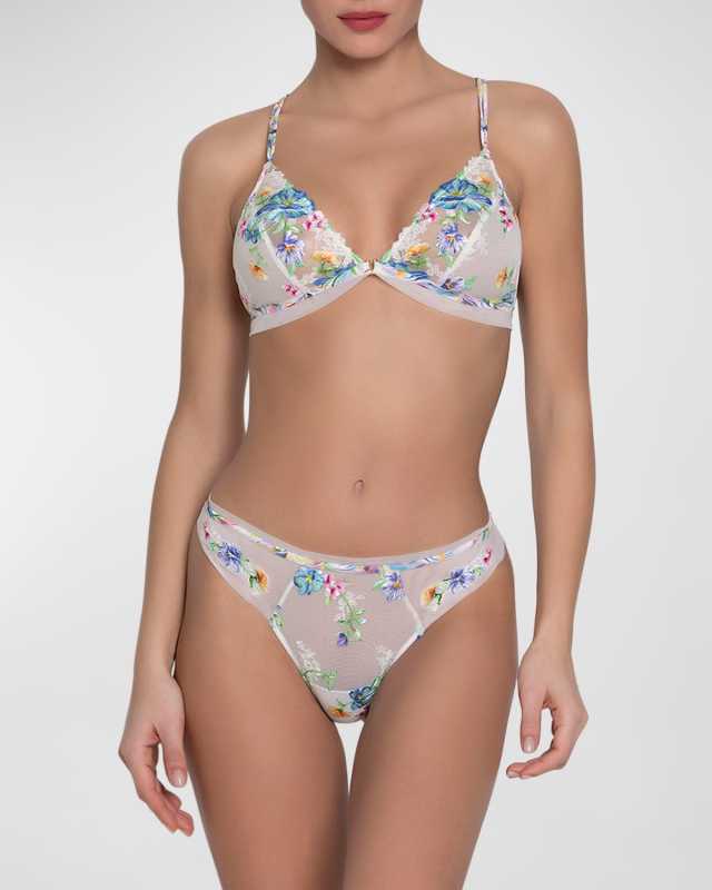 Baisers Legers Floral-Embroidered Tulle Briefs