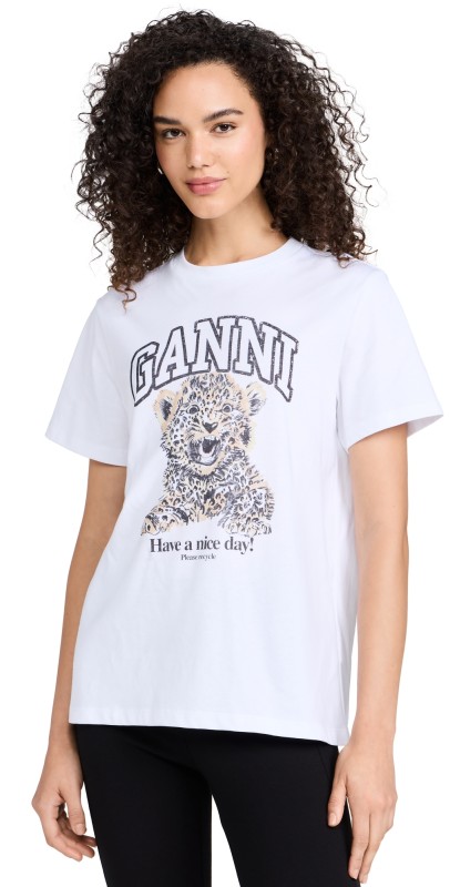 GANNI Basic Jersey Leopard Relaxed T-Shirt Leopard