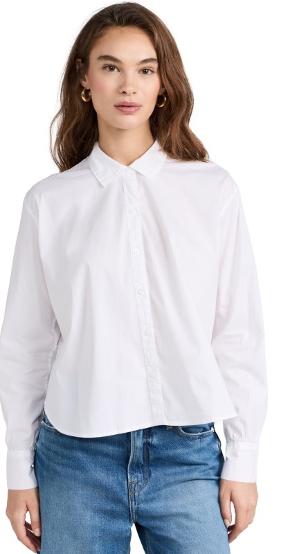 Splendid Cropped Poplin Button Down Shirt White