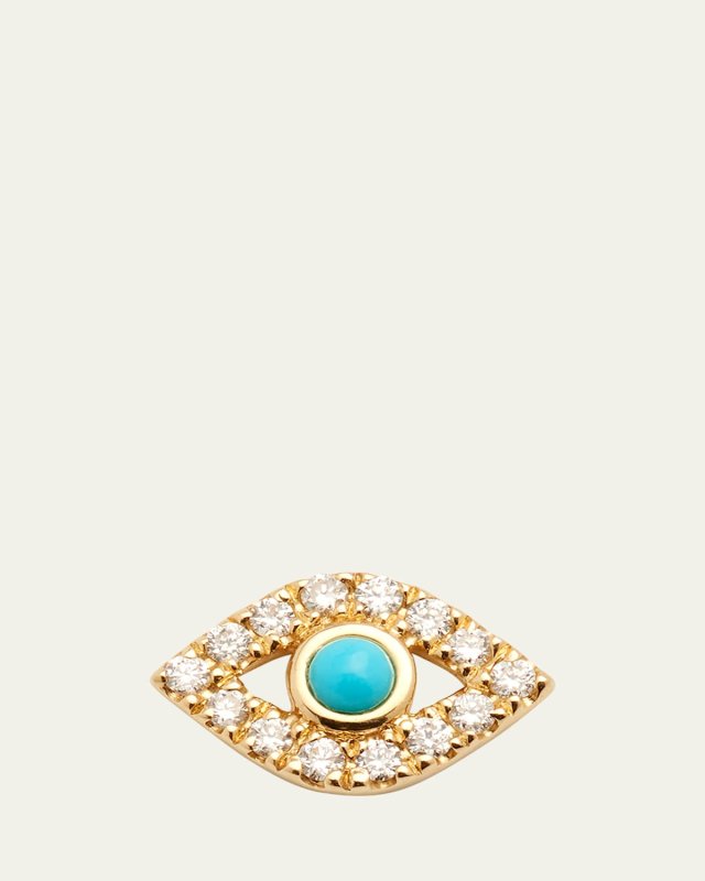 Small Turquoise Cabochon & Diamond Evil Eye Single Earring
