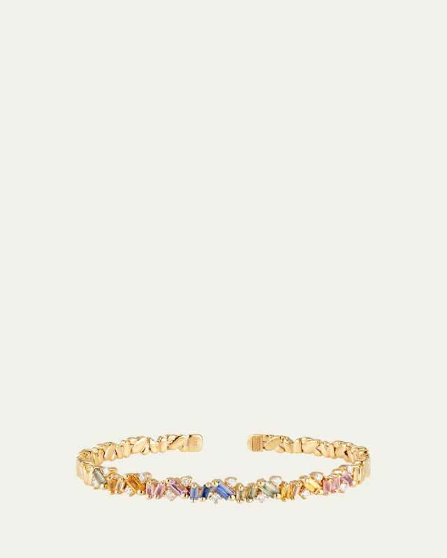 18K Yellow Gold White Diamond and Pastel Sapphire Frenzy Bangle Bracelet