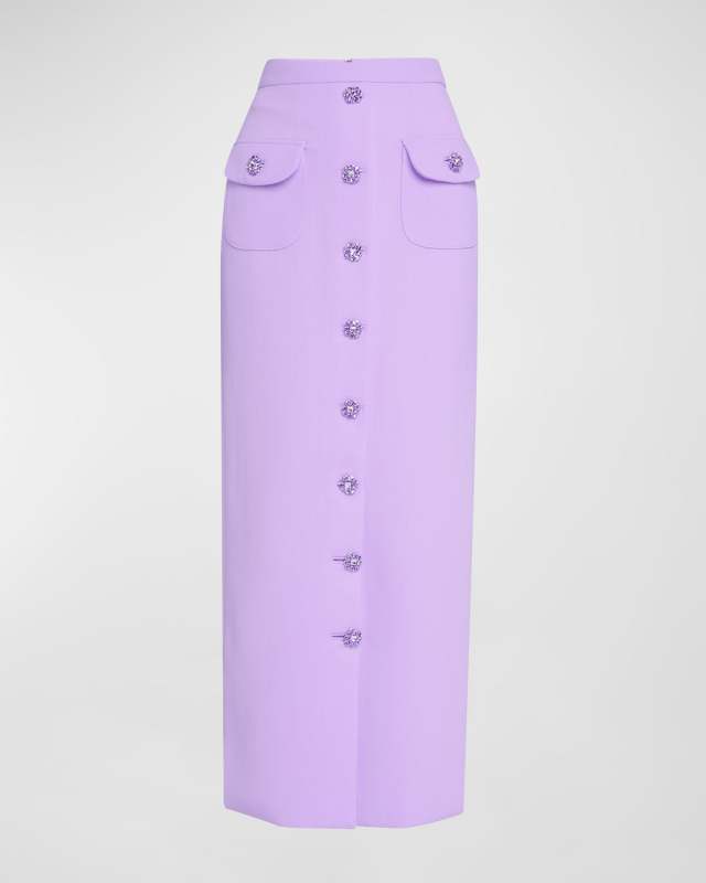 Dakota Wool Crepe Pencil Skirt with Crystal Buttons