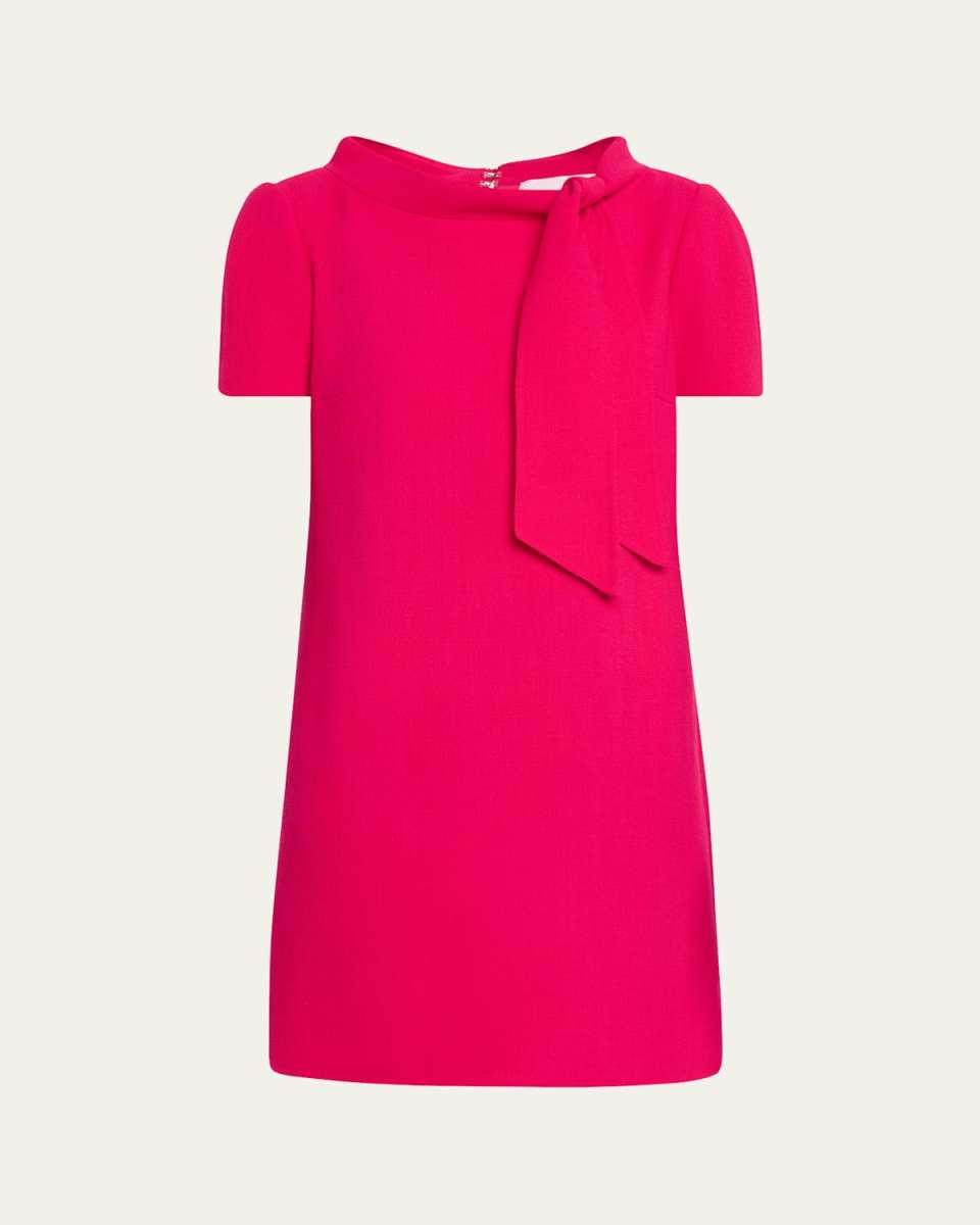 Tie Boat Neck Wool Mini Dress