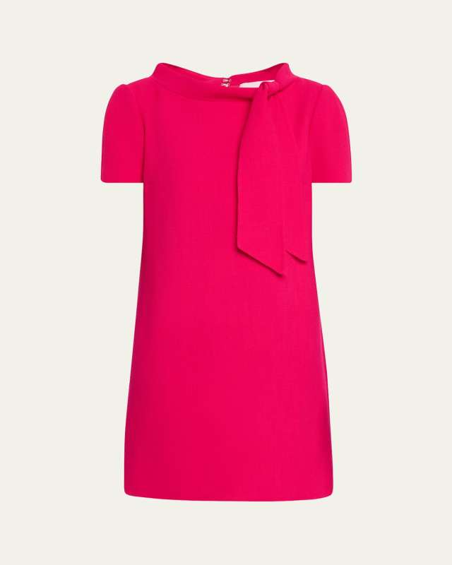 Tie Boat Neck Wool Mini Dress