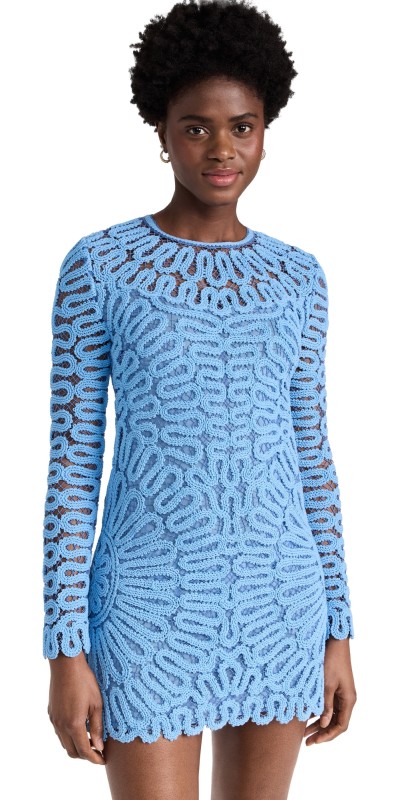 SIMKHAI Mccall Cage Crochet Embroidery Mini Dress Pacific