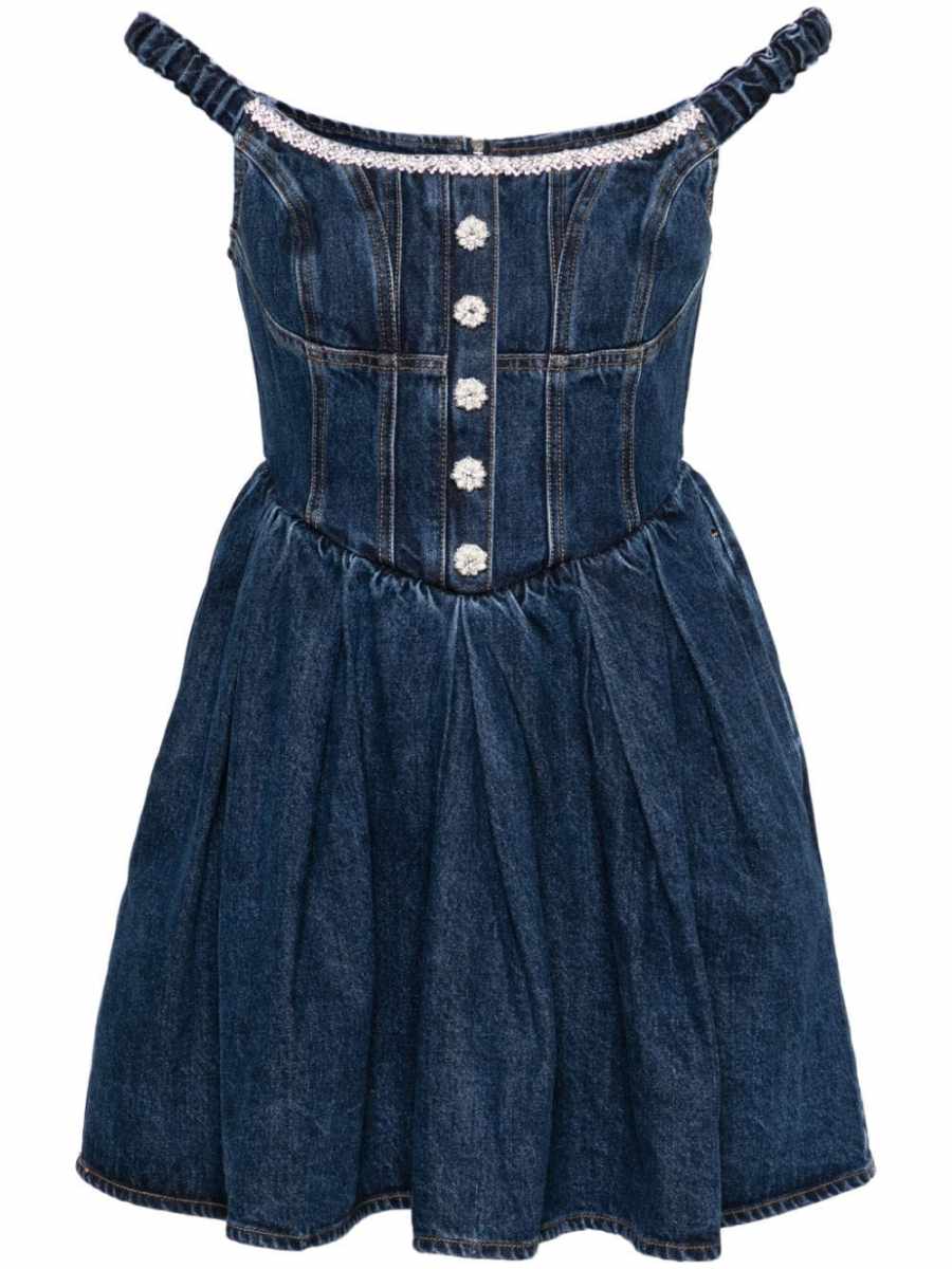 gem-embellished denim mini dress