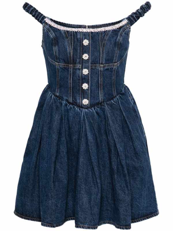 gem-embellished denim mini dress
