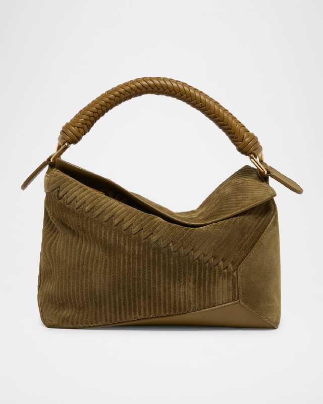 Puzzle Edge Small Suede Top-Handle Bag