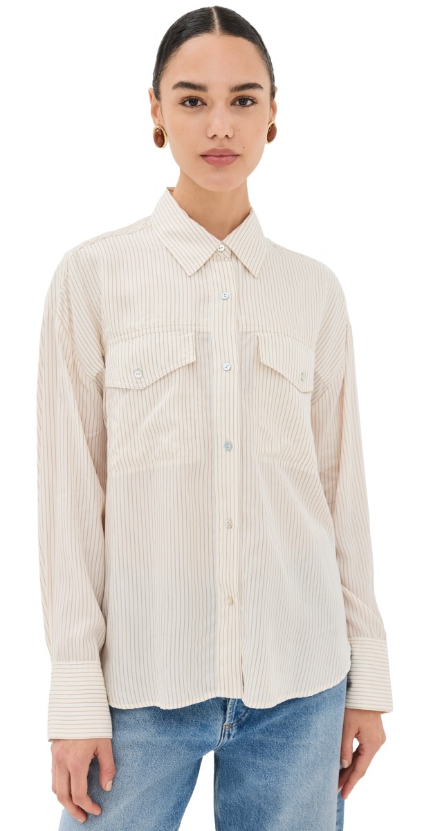 Pistola Denim Nellie Blouse Tan White Pinstripe