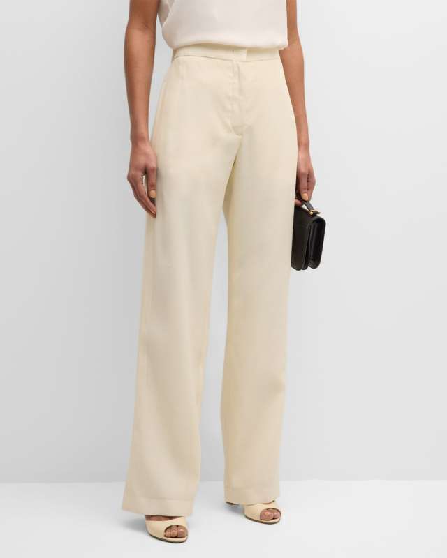 High-Rise Straight-Leg Wool-Silk Trousers