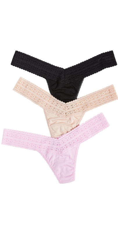 Hanky Panky Dream Low Rise Thongs 3 Pack Cotton Candy/Black/Cha