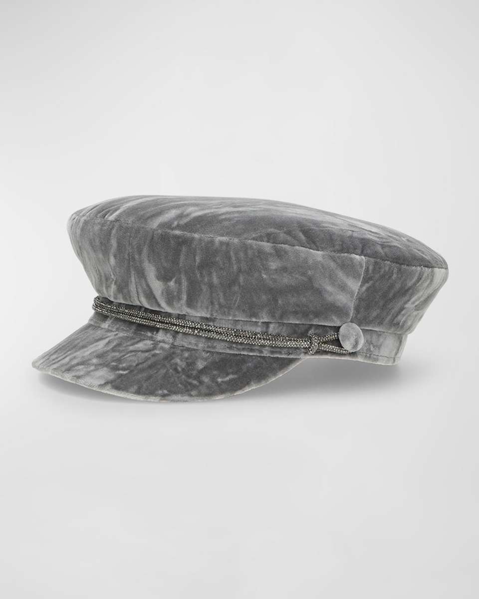 Velvet Newsboy Cap with Embellished Ban