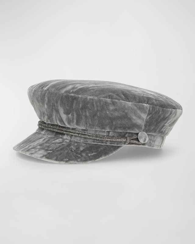 Velvet Newsboy Cap with Embellished Ban