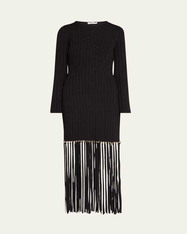 Sharron Long-Sleeve Midi Fringe Dress