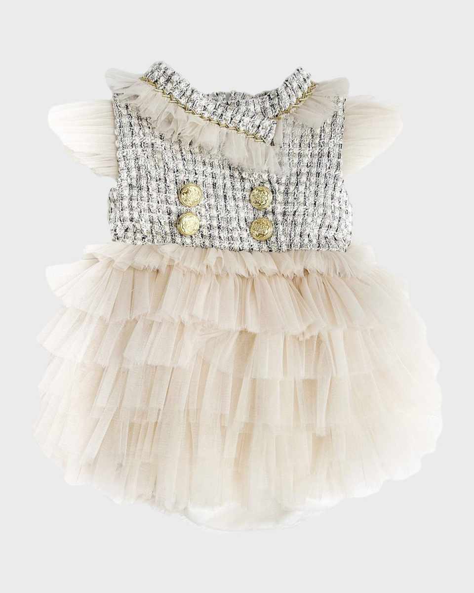 Girl's Fira Tweed & Tulle Layered Romper, Size 3M-2
